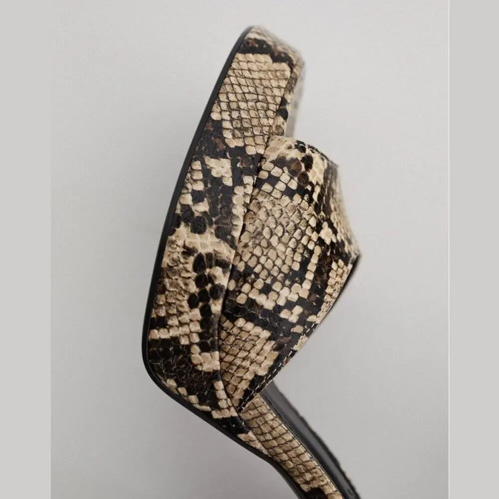 Zara NWT Snake Print Platform Block Heel Ankle Strap Sandals Size 8